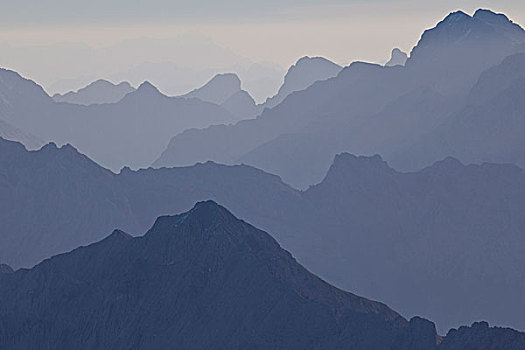山脉,晨雾,奥地利,提洛尔,山