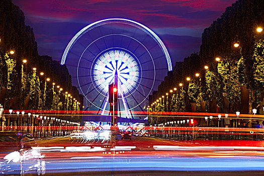 香榭丽舍大街,巴黎,协和飞机,日落,法国