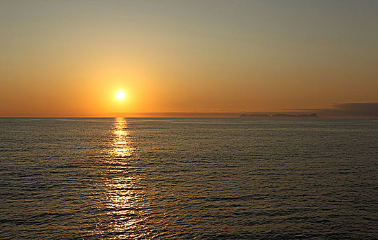 日落,上方,海洋,罗弗敦群岛,挪威,欧洲