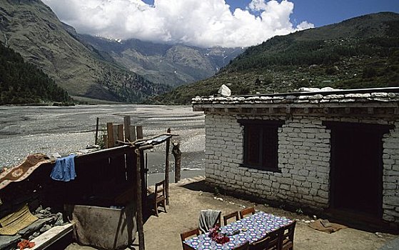 房子,河岸,尼泊尔