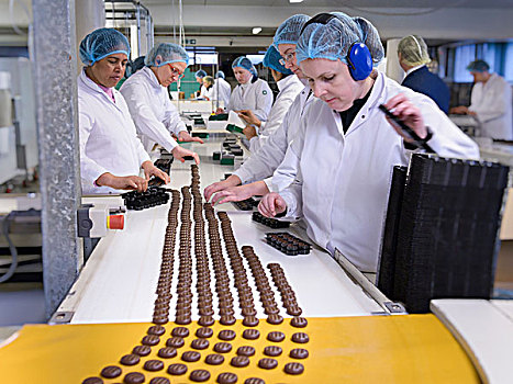 工人,产品线,包装,巧克力,工厂