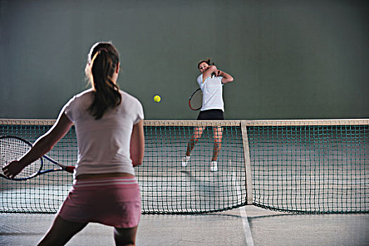 女孩,训练,网球,运动,室内