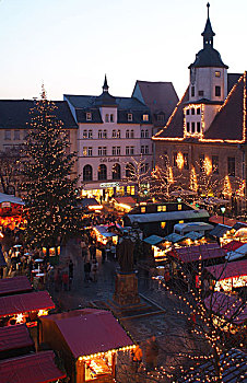 德国,图林根州,耶拿,圣诞市场,黎明,序列,城市,市中心,景象,圣诞时节,时间,市场,摊亭,人,圣诞节,光亮,季节,冬天