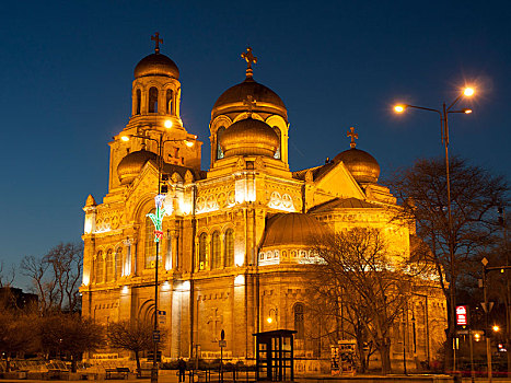 东正教,圣母玛利亚,夜晚,瓦尔纳,保加利亚,欧洲