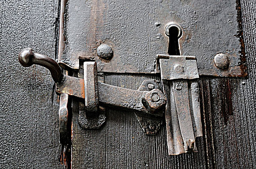 门,锁,老,木质,教堂,洛姆,挪威,斯堪的纳维亚,欧洲