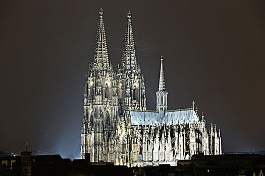 科隆大教堂,光亮,夜晚,科隆,北莱茵威斯特伐利亚,德国,欧洲