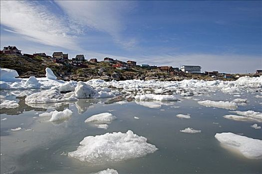 格陵兰,伊路利萨特,世界遗产,看,峡湾,满,残碎冰山,海岸线,现代,传统风格