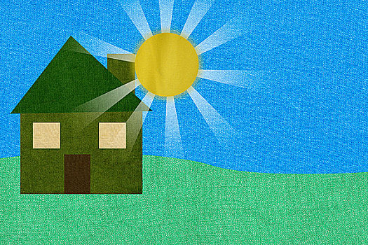 太阳,发光,上方,绿色,色彩,房子