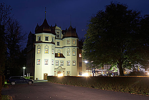 酒店,城堡,夜晚,齐陶,萨克森,德国,欧洲