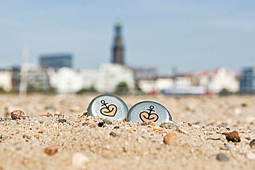 两个,瓶子,帽,海滩,港口,汉堡市,德国,欧洲