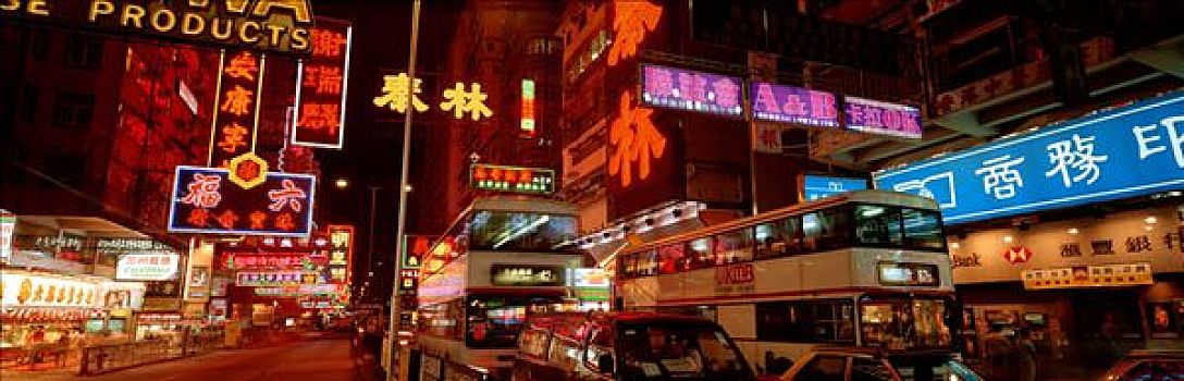 香港,九龙,热闹街道,霓虹灯