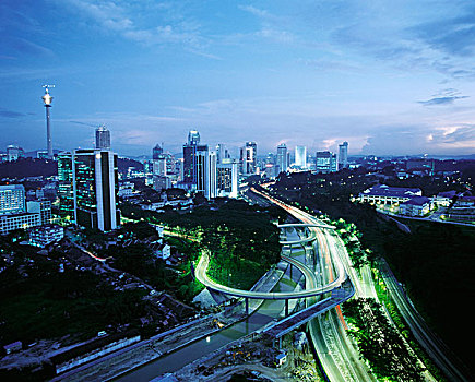 吉隆坡,天际线,黄昏