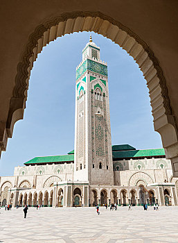 风景,拱道,哈桑二世清真寺,大,哈桑二世,摩尔风格,建筑,尖塔,世界,卡萨布兰卡,摩洛哥,非洲