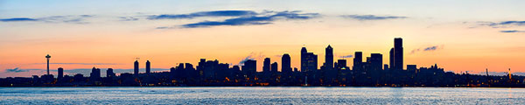西雅图,日出,天际线,剪影,风景,城市,写字楼