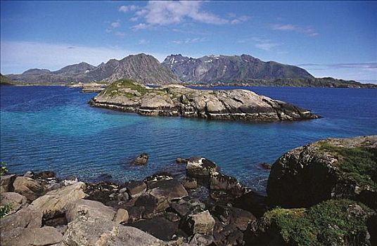 湖,山峦,罗弗敦群岛,挪威,斯堪的纳维亚,欧洲