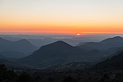 山景,日落,眺台,波多黎各,格拉萨莱玛,安达卢西亚,西班牙,欧洲