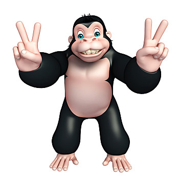 可爱,大猩猩,卡通,胜利,插画