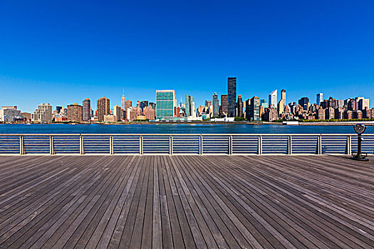 曼哈顿,纽约,晴朗,天际线,东河,阳光,美国