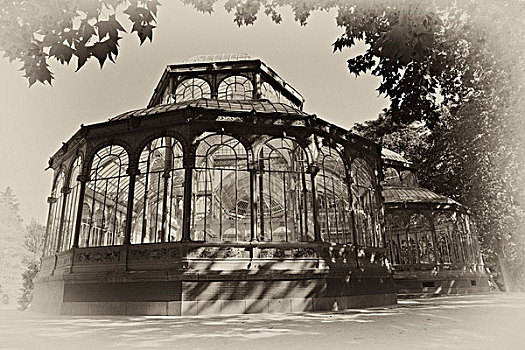 玻璃,亭子,水晶宫,丽池公园,公园,马德里,西班牙,欧洲