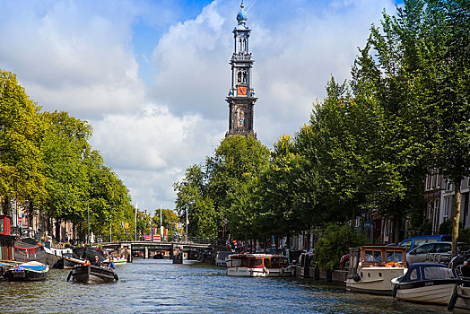 船,后面,塔,阿姆斯特丹,荷兰,欧洲