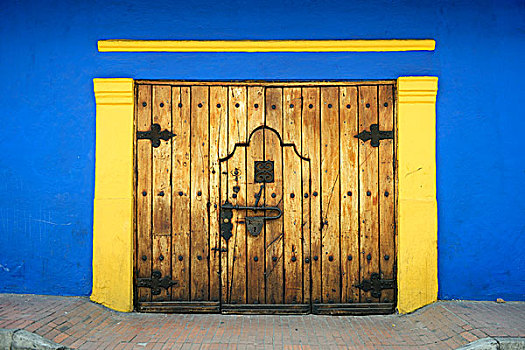 老,木门,锁,坎德拉里亚,波哥大,哥伦比亚,南美