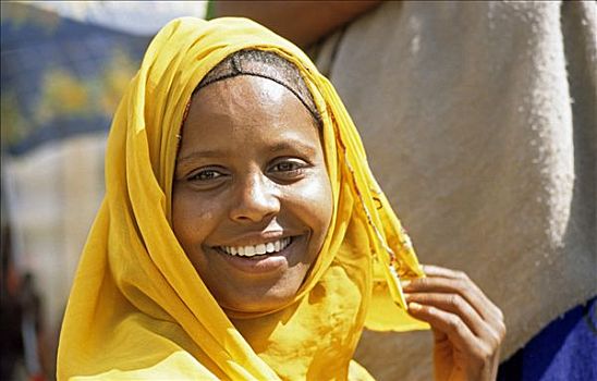 肖像,女人,黄色,围巾,埃塞俄比亚