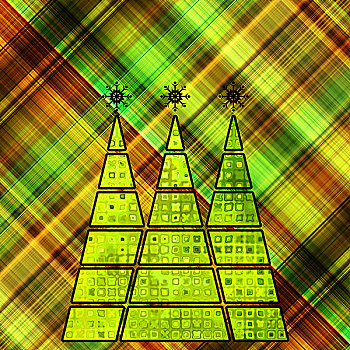 艺术,三个,圣诞树,绿色,黄金,彩色,抽象图案,几何图形,背景,红色,褐色