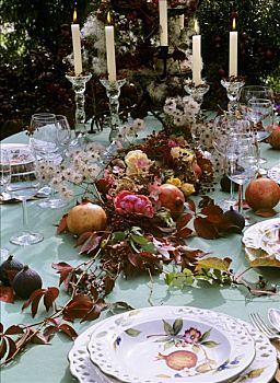 节日餐桌,装饰,花环,铁线莲,种子,头部,地锦属