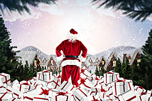 圣诞老人,站立,堆,礼物