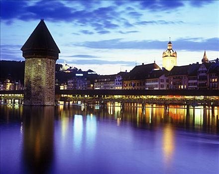 小教堂,桥,水塔,卢塞恩,瑞士