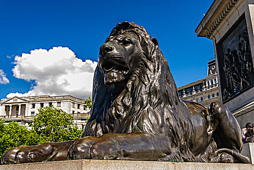 特拉法加纪念塔下的狮子铜像