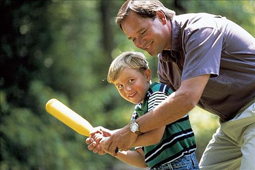 父亲,儿子,男人,男孩,玩,户外,垒球,棒球