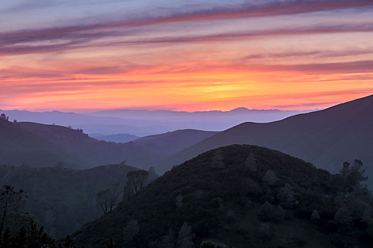 日落,群山,山,州立公园,加利福尼亚,美国