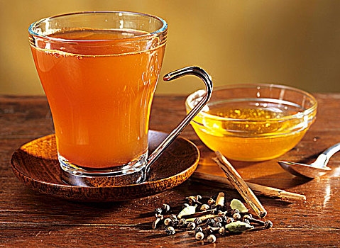 冬季饮料,绿茶,调味品,蜂蜜