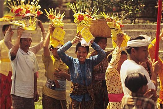 印度尼西亚,巴厘岛,女人,游行,装饰,篮子,头部
