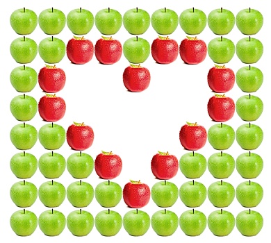 绿色,湿,苹果,红苹果,心形