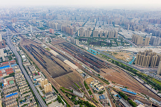 航拍河南郑州北站铁路编组站编组场