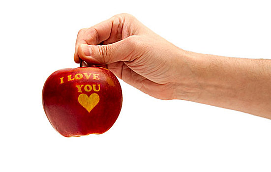 成熟,红苹果,文字,我爱你,拿着