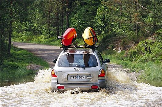 汽车,驾驶,洪水,道路