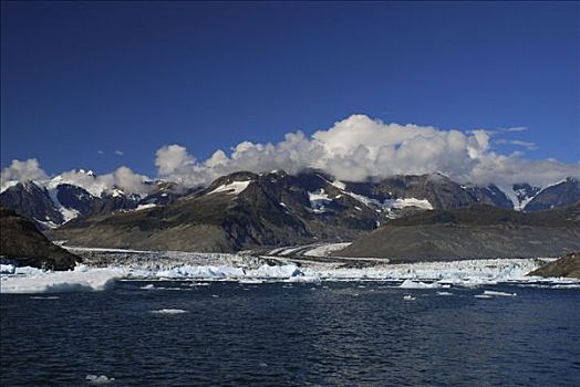 景色,哥伦比亚冰河,清晰,线条,展示,迅速,冰河,融化,威廉王子湾,阿拉斯加,夏天