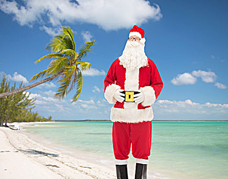 圣诞节,休假,旅行,人,概念,男人,服饰,圣诞老人,上方,热带沙滩,背景