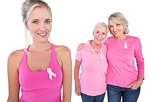 三个,高兴,女人,穿,粉色,上衣,乳腺癌,带