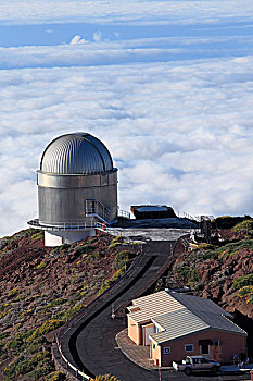 风景,上方,云,遮盖,北欧,光学,望远镜,观测,天文望远镜,短柄槌球,山,火山,岛屿,帕尔玛