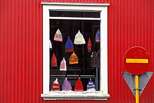 帽子,悬挂,橱窗,红色,建筑,特写