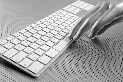 未来,银,灰色,手,键盘