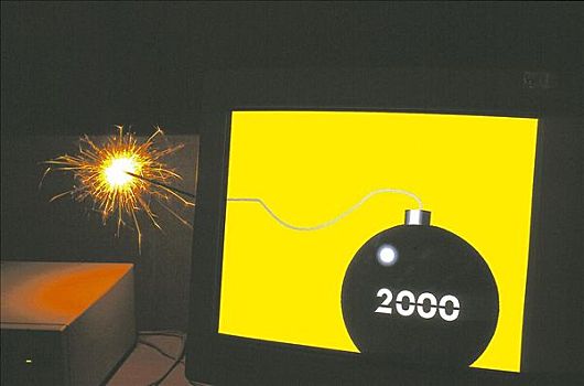 2000年,电脑屏幕,爆炸,转,象征,数据,电脑,英国,欧洲