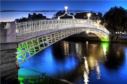 便士,桥,都柏林,爱尔兰,夜晚