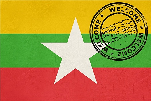 欢迎,缅甸,旗帜,护照