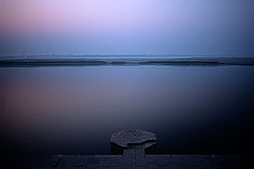 风景,夜晚,水泥,码头,瓦拉纳西,印度