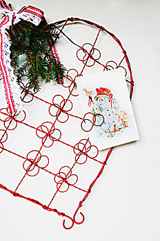红色,线,装饰,心形,展示,圣诞贺卡